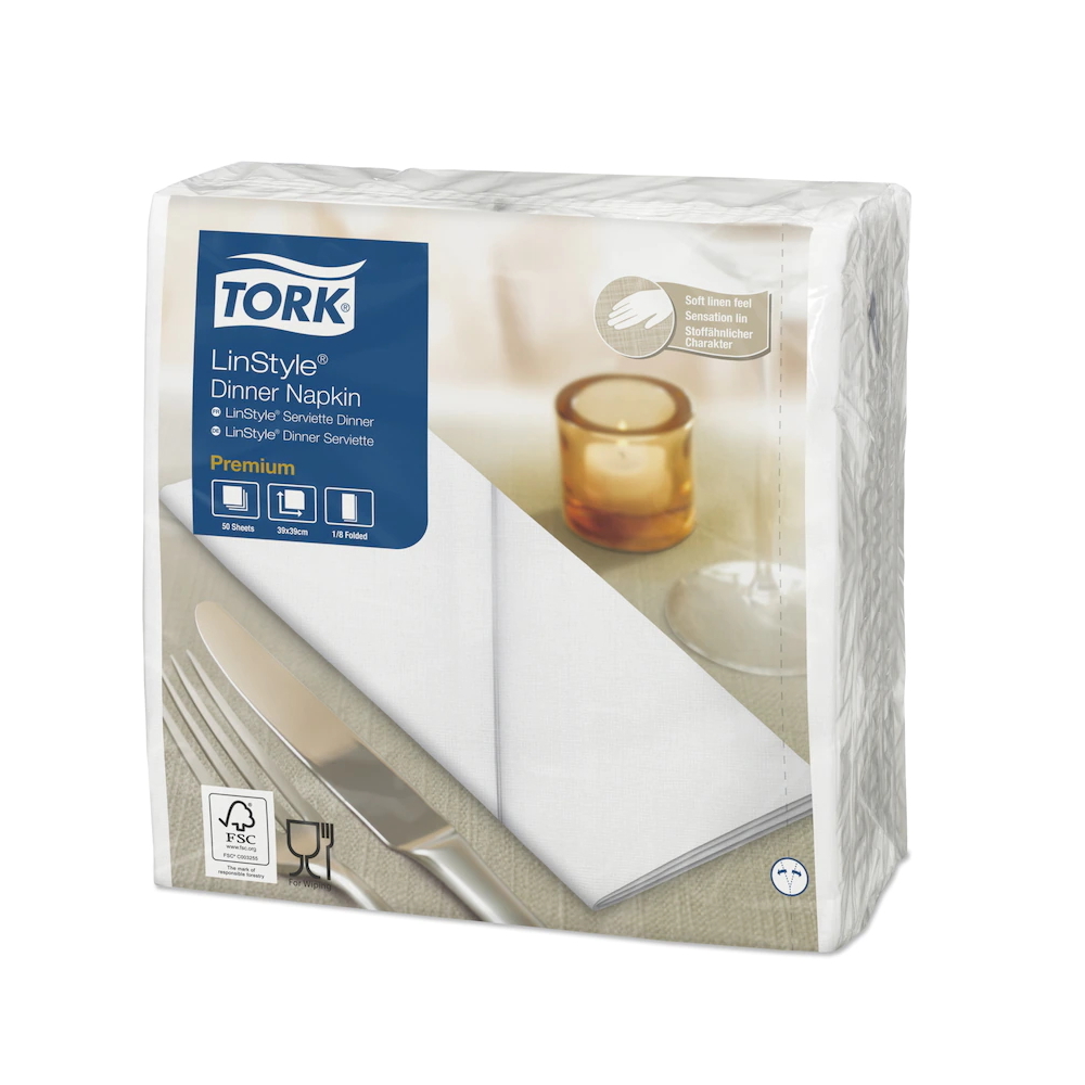 Tork Premium Linstyle White Dinner Napkin 1/8 Fold